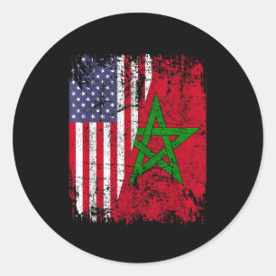 Sticker Rond RACINES MAROCAINES Demi Drapeau Américain DRAP