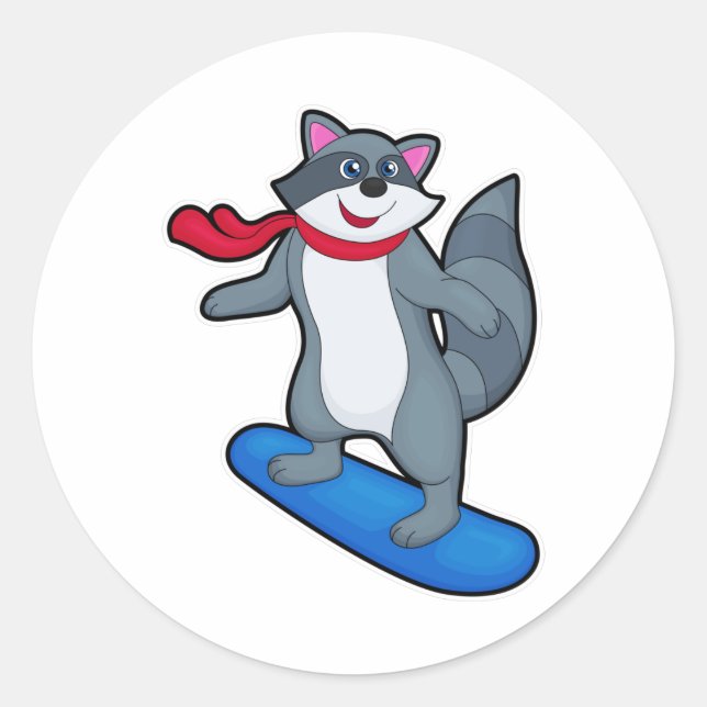 Sticker Rond Racon en Snowboard avec Snowboard & Scarf (Devant)