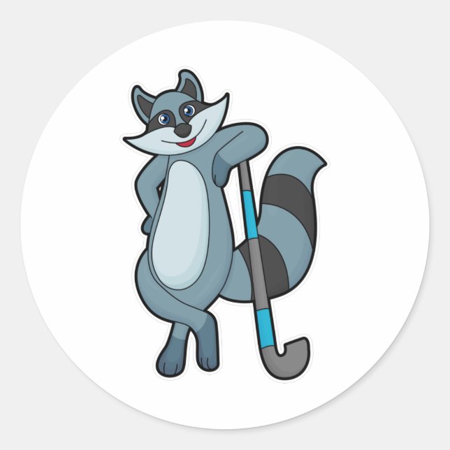 Sticker Rond Racoon à Hockey avec bâton de hockey (Devant)