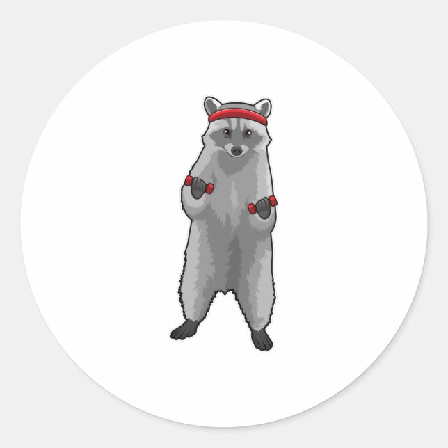 Sticker Rond Racoon at Fitness with Dumbbells (Devant)
