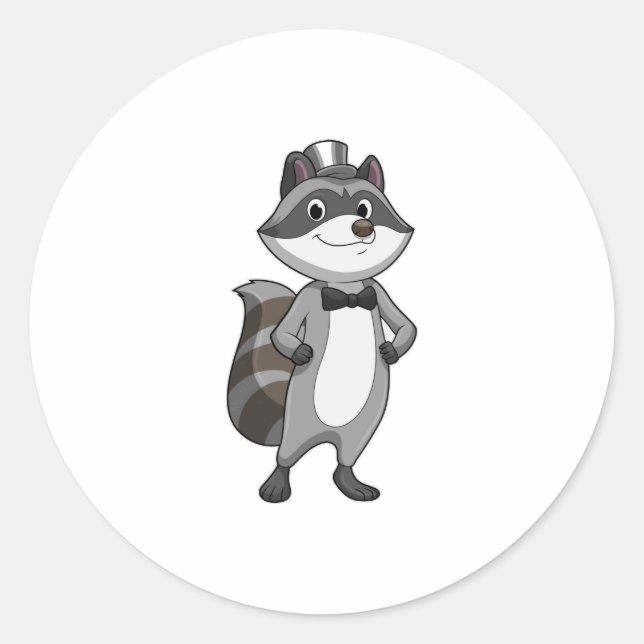 Sticker Rond Racoon comme groom avec Cravate (Devant)