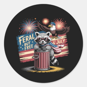 Sticker Rond RACOON FÉRAL MAIS LIBRE 4 juillet USA