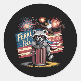 Sticker Rond RACOON FÉRAL MAIS LIBRE 4 juillet USA