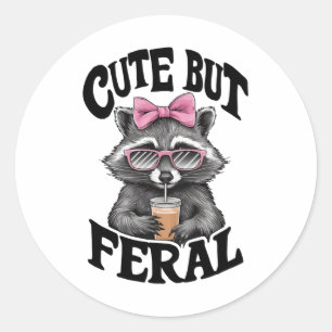 Sticker Rond Racoon Mignonne Mais Feral Avec Lunettes De Soleil
