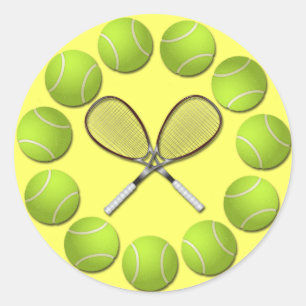 STICKER ROND RACQUET DE TENNIS ET BALLES