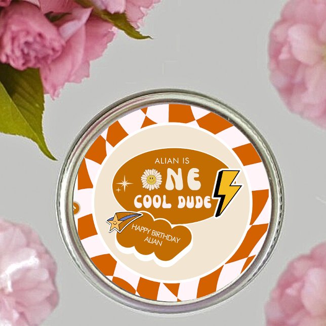 Sticker Rond Rad Cool Dude | Boys Retro À damiers Anniversaire (Créateur téléchargé)