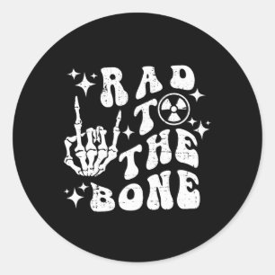 Sticker Rond Rad To Bone Funny Skeleton Rock Halloween Hallowee