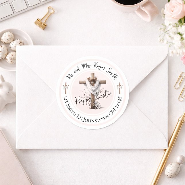 Sticker Rond Radiant Easter Cross Return Address Label (Créateur téléchargé)