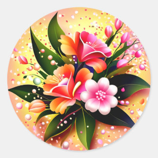 Sticker Rond Radiant Floral Bouquet Glow