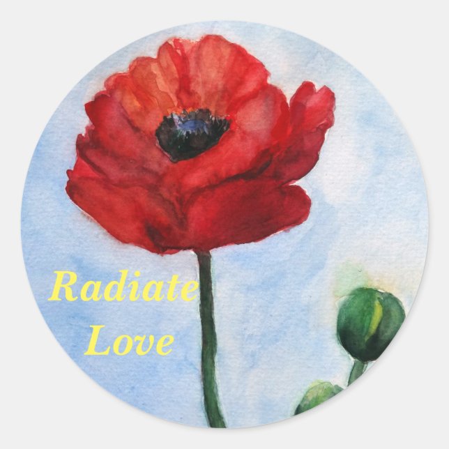 Sticker Rond Radiate Love Floral Aquarelle Sticker, Glossy (Devant)