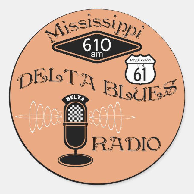 Sticker Rond Radio Delta Blues du Mississippi (Devant)