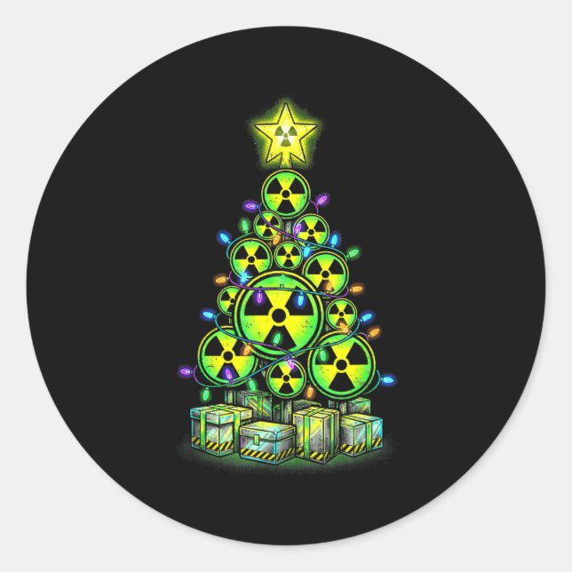 Sticker Rond Radioactive Christmas Tree Graphic Nuclear Warning (Devant)