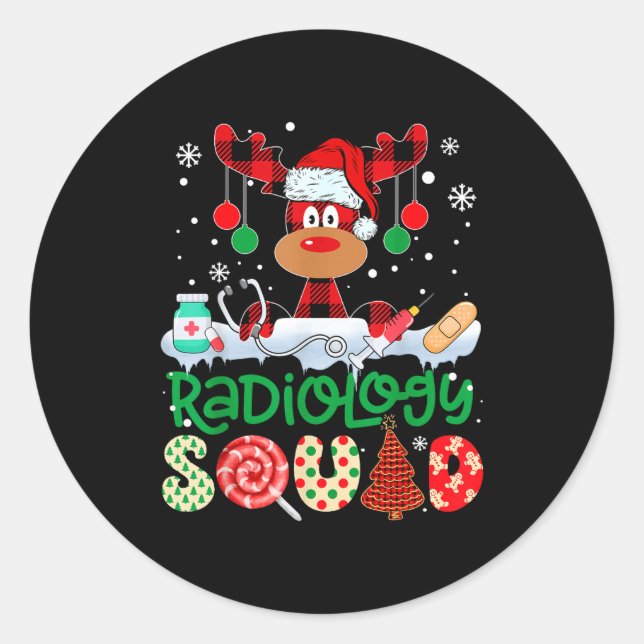 Sticker Rond Radiology Squad Nurse Reindeer Buffalo Red Plaid C (Devant)
