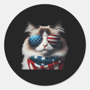 Sticker Rond Ragdoll Chat 4 juillet Fête de l'Indépendance Prop