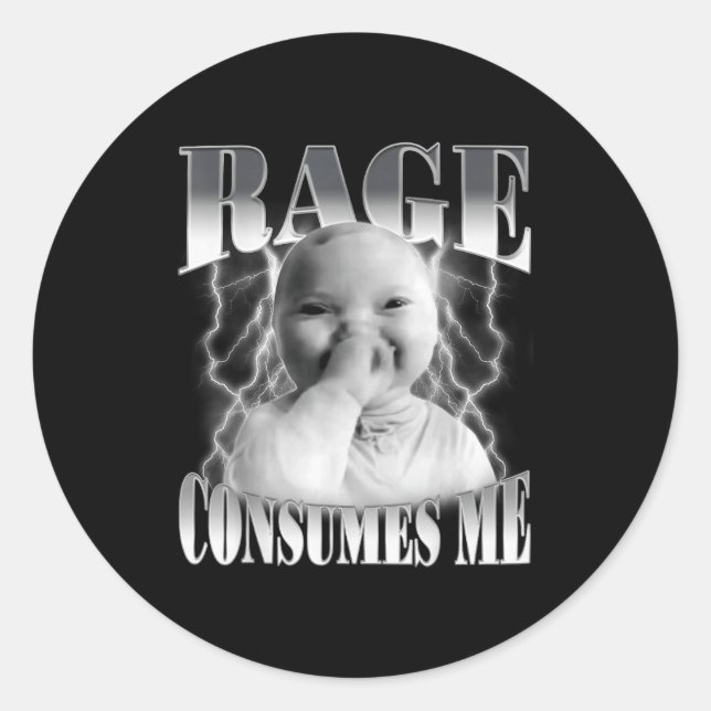 Sticker Rond Rage Consumes Me Funny Ai Baby Holding Laugh Brain (Devant)