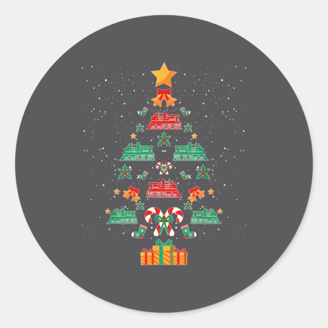 Sticker Rond Railroad Train Locomotive Old Train Christmas Tree (Devant)