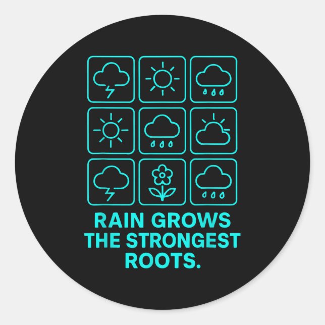 Sticker Rond Rain Grows The Strongest Roots Resilience Motivati (Devant)