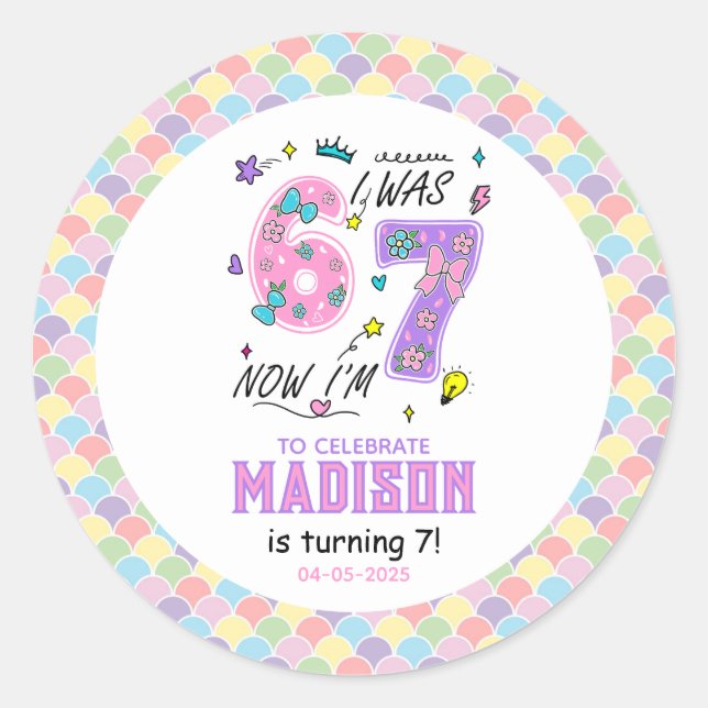 Sticker Rond Rainbow 7th Birthday | I Was 6, Now 7 | Kids (Devant)