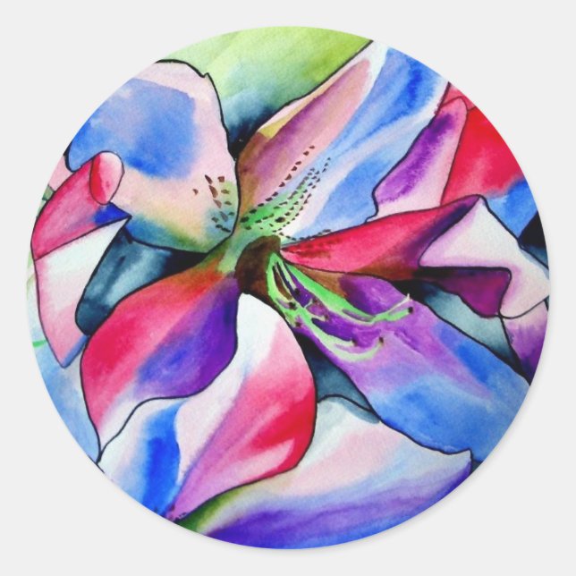 Sticker Rond Rainbow Azalea fleur aquarelle originale (Devant)