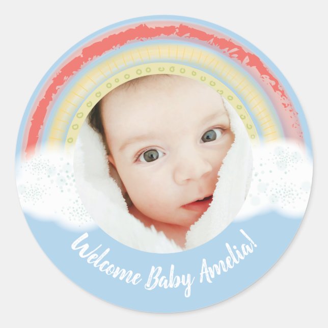 Sticker Rond Rainbow Baby shower Blue Boy (Devant)