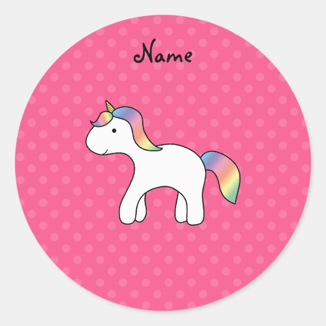 Sticker Rond Rainbow bébé licorne rose pois (Devant)