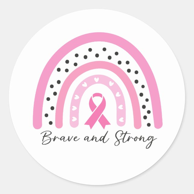 Sticker Rond Rainbow Breast Cancer Pink Ribbon Awareness (Devant)