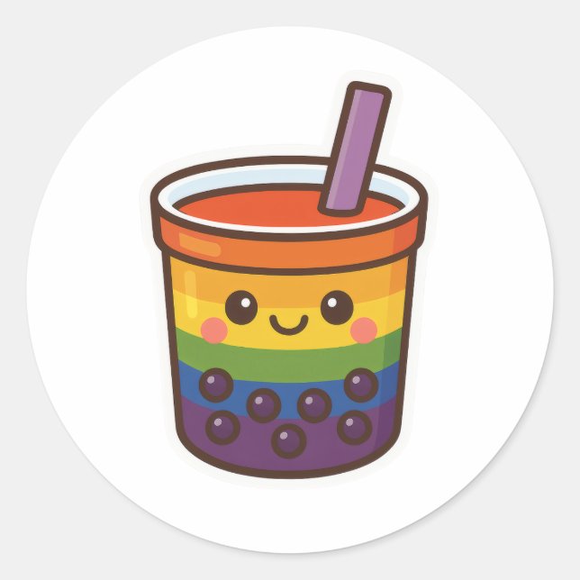 Sticker Rond Rainbow Bubble Tea LGBTQ+ Pride (Devant)