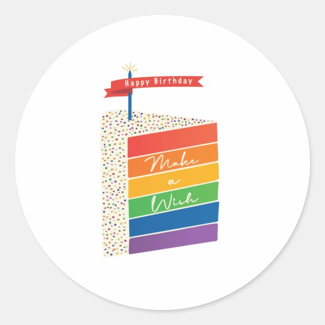 Sticker Rond Rainbow Cake Joyeux anniversaire Faire un voeu (Devant)