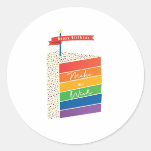 Sticker Rond Rainbow Cake Joyeux anniversaire Faire un voeu