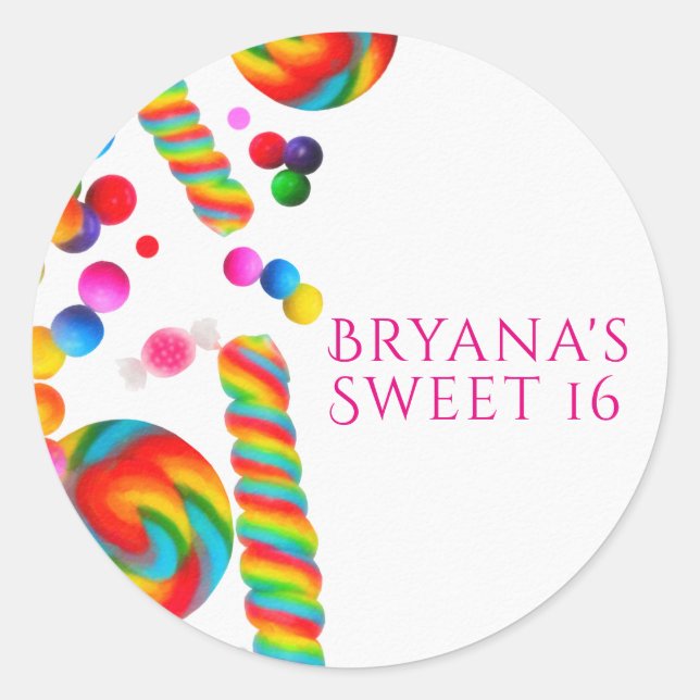Sticker Rond Rainbow Candy Sweet Anniversaire Fête Favoriser Cu (Devant)