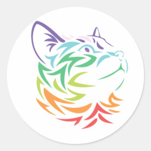Sticker Rond Rainbow Cat Art