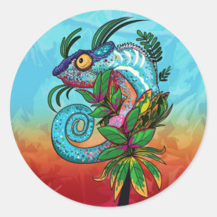 Sticker Rond Rainbow Chameleon