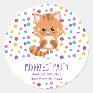 Sticker Rond Rainbow Confetti Cute Kitty fête d'anniversaire