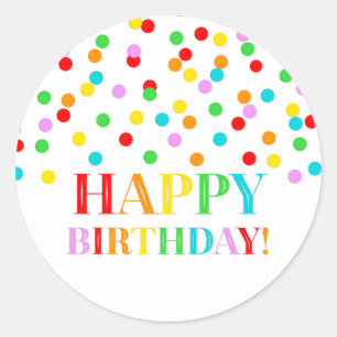 Sticker Rond Rainbow Confetti Joyeux anniversaire