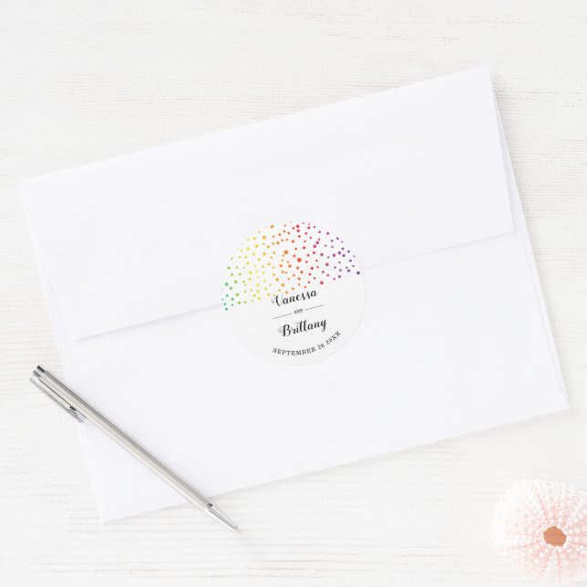 Sticker Rond Rainbow couleurs confetti gay lesbienne mariage (Enveloppe)