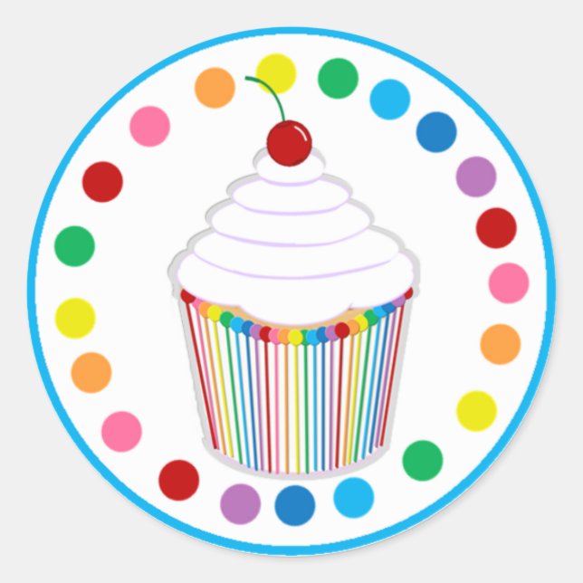 Sticker Rond Rainbow Cupcake et Cherry (Devant)