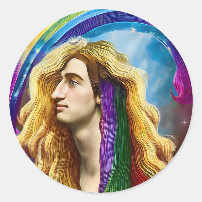 Sticker Rond Rainbow Deity Homme Of All love Imaginaire Art (Devant)