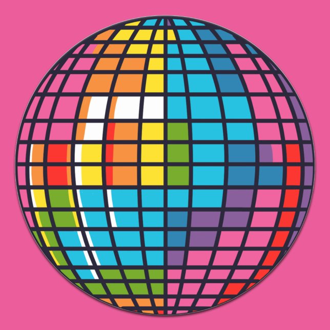 Sticker Rond Rainbow Disco Mirror Ball Danse Super fête funky (Colorful rainbow disco mirror ball dance party sticker)