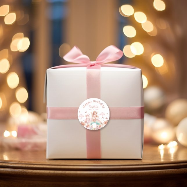 Sticker Rond Rainbow Fairy Girl Magic Teapot Anniversaire (Créateur téléchargé)