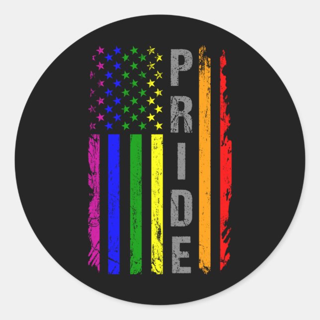 Sticker Rond Rainbow Flag American LGBT Prith Mois LGBTQ US (Devant)