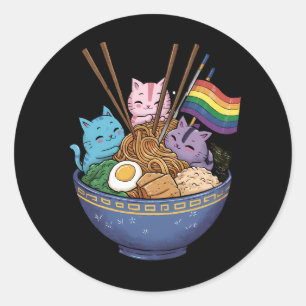 Sticker Rond Rainbow Flag Cats Ramen Anime Mois Gay pride LGBT