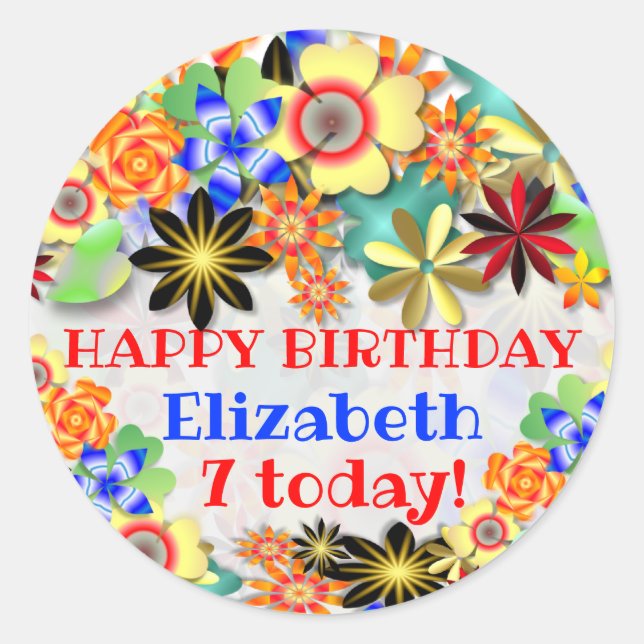 Sticker Rond Rainbow Garden Age des enfants Anniversaire (Devant)