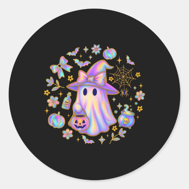 Sticker Rond Rainbow Ghost sorcière chemise mignonne Citrouille (Devant)