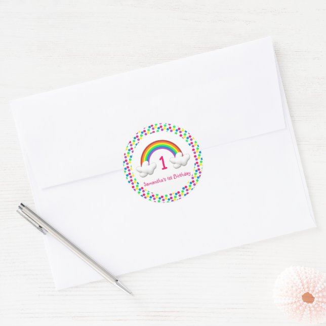 Sticker Rond Rainbow Girl N'importe quel âge Anniversaire (Enveloppe)