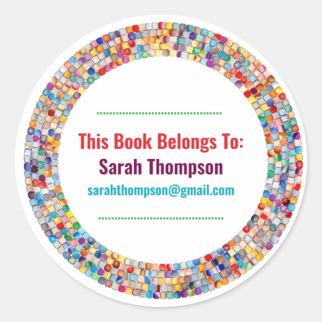 Sticker Rond Rainbow Glass Mosaic Circle Frame Name (Devant)