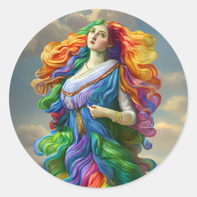 Sticker Rond Rainbow Goddess peinture numérique art original (Devant)