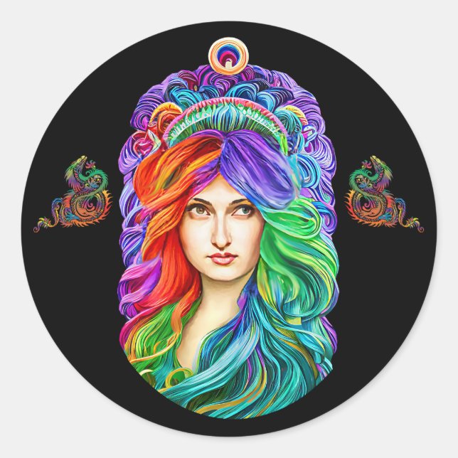 Sticker Rond Rainbow Goddess Queen Imaginaire art (Devant)