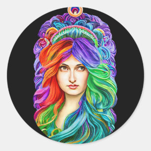 Sticker Rond Rainbow Goddess Queen Imaginaire art