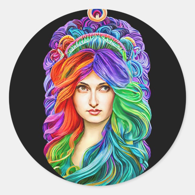 Sticker Rond Rainbow Goddess Queen Imaginaire art (Devant)