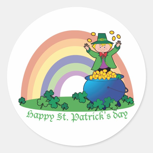 Sticker Rond Rainbow Gold Leprechaun (Devant)
